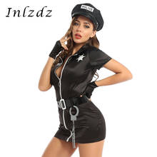 Disfraz de oficial de policía para mujer, disfraz de Halloween, Mini vestido Bodycon con sombrero, insignia, cinturón, guantes y puños 2024 - compra barato