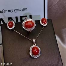KJJEAXCMY fine jewelry natural red coral 925 sterling silver women pendant earrings ring set support test elegant hot selling 2024 - buy cheap