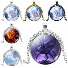 2019 Hot Children's Unicorn Anime Surrounding Time Crystal Glass Convex Round Pendant Necklace Clothing Sweater Chain Jewelry 2024 - buy cheap