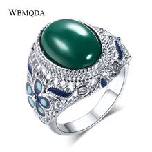 Wbmqda-anillos de árbol de la suerte para mujer, Color plateado, piedra verde pintada en azul, joyería Vintage para fiesta 2020 2024 - compra barato