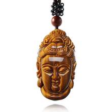 Colgante de ojo de tigre amarillo para hombre, colgante de cabeza de Guanyin tallado a mano para colgante de Buda de la suerte, amuleto de joyería, envío directo 2024 - compra barato