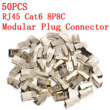 Conector de tomada modular, alta qualidade, 50 peças, rj45, cat6, 8pin, 8p8c, blindado, crimpagem, conectores, soquete, conector de internet 2024 - compre barato
