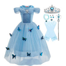 Girls Cinderella Dress Up Clothes Blue Rose Children Halloween Princess Costume Kids Birthday Christmas Carnival Outfit 2024 - buy cheap
