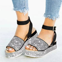 Sandalias con diamantes de imitación para mujer, zapatos con correa en el tobillo, plataforma plana, calzado informal de Punta abierta de verano, talla grande, 2021 2024 - compra barato