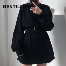 Gentillove Women Autumn Korean Style Harajuku Loose Dress Casual Solid t Shirt Dress Long Sleeve O Neck Harajuku Mini Dresses 2024 - buy cheap