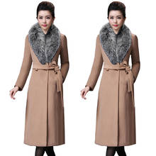 2021 New Fashion Wool Coat Autumn Winter Women's Coats Big Fur Woolen Women's Parkas Pockets Belted Jackets Long Outerwear 2024 - buy cheap