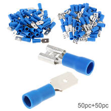 Conector de cable de pala aislado, Terminal de crimpado eléctrico, 100 piezas, azul, hembra/macho 2024 - compra barato