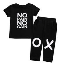 2019 Fashion Toddler Kids Baby Boys XO Letter Short Sleeves Black Summer Casual Clothes T-shirt Tops+Pants Outfits Set SS 2024 - buy cheap