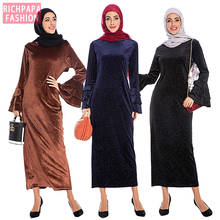 Vestido muçulmano de veludo hijab, abaya de inverno para mulheres, roupa islâmica da turquia, caftan, robe, muçulmano 2024 - compre barato