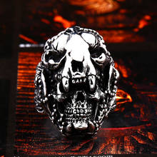 Байер 316L нержавеющая сталь уникальный дизайн череп динозавра мужское кольцо Прохладный 3D Панк череп высокое качество ювелирные изделия LLBR8-695R 2024 - купить недорого