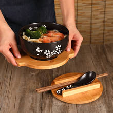 Миска Для рисовой лапши в японском стиле с крышкой, ложкой и палочкой для еды, кухонная посуда, керамическая миска для салата и супа 2024 - купить недорого
