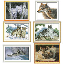 Kit de punto de cruz con estampado de Lobo, conjunto de costura Manual, pintura para decoración del hogar, 14ct, 11ct 2024 - compra barato