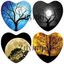 ZDYING 10pcs Heart Shape Night Moon Tree Silhouette Glass Photo Cabochon Beads Charm Cameo Pendant Settings Jewelry Findings 2024 - buy cheap