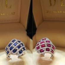 Luxury Charm AAA Blue/Rose Red CZ Wedding Ring for Women Party Silver Colors Micro Pave Crystal Luxury Engagement Jewelry Rings 2024 - buy cheap