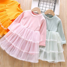 Vestidos infantiles para niñas de algodón de mangas largas de red costura vestido de princesa bebé Clohing otoño vestido de las niñas, 2, 3, 4, 5, 6 años 2024 - compra barato