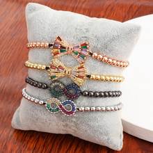 Handmade Rose Gold Beaded Chain Bracelets Hip Hop Bowknot Zircon Stone Bracelet Lover Jewelry Gift for Men Women Adjustable 2024 - buy cheap