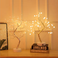 Mini árbol de Navidad con alambre de cobre, lámpara LED de noche para decoración del hogar, dormitorio de niños, luces de hadas luminarias, iluminación de vacaciones 2024 - compra barato
