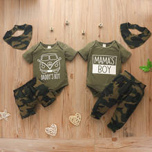 0-18M Newborn Infant Baby Boys Clothes Sets 3pcs Cartoon Print Short Sleeve Romper Tops+Camo Shorts/Pants+Bib 2024 - buy cheap