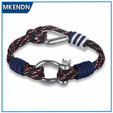 Mkendn pulseira de corda para acampamento, nova moda com cabo azul marinho, de sobrevivência náutica, para homens e mulheres, estilo verão 2024 - compre barato
