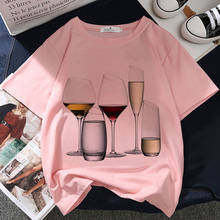 Camiseta de estampa gráfica de vinho, camiseta feminina com estampa gráfica, estética de vidro de vinho, harajuku, rosa, moderna, 2021, verão, y2k 2024 - compre barato