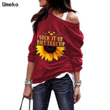 Umeko New Sunflower Printed Sweatshirt Multicolor Women Fashion New Style Letter Design Printed Sweatshirt Loose Casual Lady Top 2024 - buy cheap