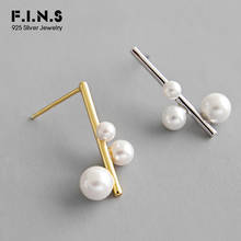 F.I.N.S Korean S925 Sterling Silver Earrings Pearl Beaded Female Earring Two-tones Korean Fashion Woman Stud Earrings 2024 - buy cheap