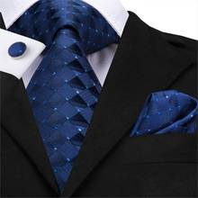 Men Solid Blue Tie Silk Woven Plaid Tie Checked Necktie Set Cufflinks for Suit Shirt Dots Tie 150cm Hi-Tie SN-3525 Wholesale 2024 - buy cheap