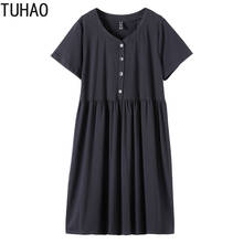 TUHAO Mother Mom Casaul Dress Plus Size 10XL 8XL 6XL Women's Black Solid Dress High Wasit Women Dresses Summer Clothes WM63 2024 - buy cheap