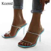 Kcenid New Rhinestone Clear Sandals Women Transparent Crystal Heel Sandals Square Open Toe High Heels Ladies Shoes Size 35-40 2024 - buy cheap