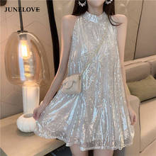 Junelove 2020 vestido de festa feminino sensual com lantejoulas vestido curto sem alças vestido vintage linha a prata 2024 - compre barato
