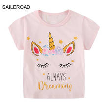 SAILEROAD/Летняя футболка с милым единорогом для девочек хлопковые футболки с короткими рукавами и рисунком животных для детей, футболки для девочек, топы, детская одежда 2024 - купить недорого
