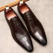 Мужские классические туфли оксфорды из натуральной кожи, с острым носком, на шнуровке, модные броги, официальные туфли, свадебные деловые итальянские дизайнерские туфли 2024 - купить недорого