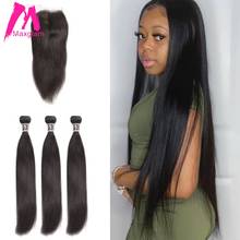 Aplique de cabelo humano liso com fecho, mechas curtas e longas para mulheres negras, 3 pacotes 2024 - compre barato