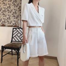 Handsome inverted triangle suit suit female Korean version of simple high waist wide leg shorts two-piece suit 2024 - buy cheap