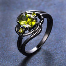 Charm Female Olive Green Oval Stone Ring Vintage 14K Black Gold Wedding Rings For Women Promise Love Engagement Ring 2024 - buy cheap