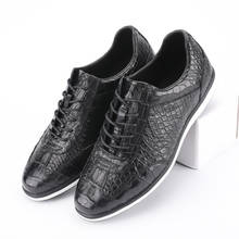 Authentic Real True Crocodile Skin Male Casual Black Sneakers Genuine Alligator Leather Soft Rubble Sole Men Lace-up Flats Shoe 2024 - buy cheap