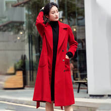 Женское шерстяное пальто с отложным воротником, Элегантное длинное пальто с длинным рукавом, повседневная верхняя одежда, осень-зима 2024 - купить недорого
