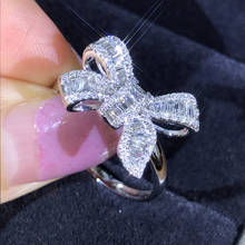 Funmode Shiny Bowknot Design Crystal Cubic Zircon Promise Love Statement Finger Ring For Women Wedding Party Wholesale FR196 2024 - buy cheap