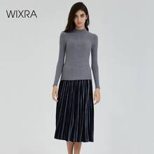 Camisola de gola alta estilosa wixra, suéter feminino de malha de alta elasticidade, manga longa, para outono e inverno 2024 - compre barato