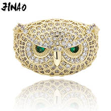 JINAO Hip Hop  Micro Paved Green eyed Owl Gold Silver  Color  Bling Iced Out  Cubic Zircon Ring Luxury Jewelry Gift 2024 - buy cheap
