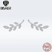 BISAER 925 Sterling Silver Clear CZ Spring Leaf Design Women Stud Earrings Female Wedding Luxury Jewelry Argent Brincos GAE031 2024 - buy cheap