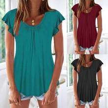 Women Solid Color Scoop Neck Short Ruffled Sleeve Bottoming Top T-shirt Solid Color Ruffled Short-Sleeved Casual 2024 - buy cheap