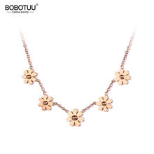 BOBOTUU Trendy Jewelry 5 Daisy Flowers Charms Necklace Stainless Steel Rose Gold Color Cute & Casual For Girl Gift BN18073 2024 - buy cheap