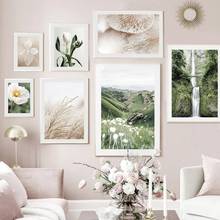 Pintura en lienzo de cascada, seta, flor, hoja, árbol, caña, carteles nórdicos e impresiones, imágenes de pared para decoración de sala de estar 2024 - compra barato