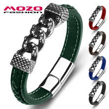 Unisex Charm Bracele Retro Bangles For Men and Women Genuine Leather Stainless Steel Clasp Green Hot Sale Fashion Jewellry 2024 - buy cheap