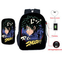 Anime My Boku No Hero Academia USB Backpack and Pen Bag 2pcs-Set Teen Student School Bag Izuku Bakugou Shoto Laptop Travel Bag 2024 - buy cheap