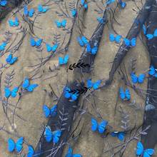 GLace-tela de encaje de costura para mujer, accesorios de vestido, bordado de malla translúcida azul oscuro, 3D mariposa azul, 1 m/lote, TX1607 2024 - compra barato