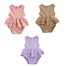 Летнее однотонное платье для маленьких девочек от 0 до 24 месяцев Citgeett, стильное Боди без рукавов с двойными оборками, комбинезон, 3 цвета 2024 - купить недорого