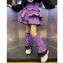 Japonês harajuku duas camadas purper bolo saias gothic lolita kawaii doce menina de cintura alta mini curto xadrez mini saia y2k 2024 - compre barato