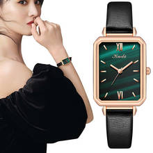 Top Brand Luxury Watches for Women Fashion Square Ladies Quartz Watch Bracelet Set Green Dial Simple Leather Gold Watch Women 2024 - buy cheap